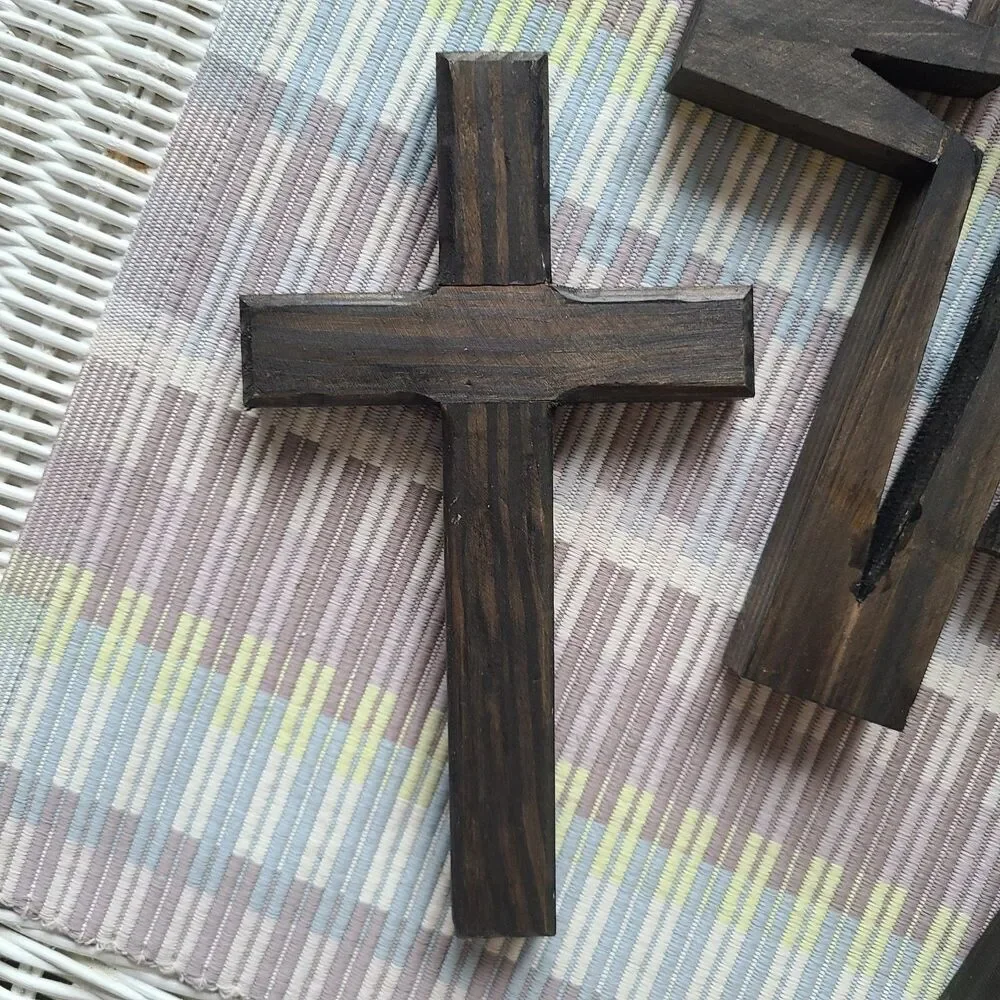 Vintage Rustic Dark Wood Wall Crosses – Set of 4 Handmade Decorative Crosses